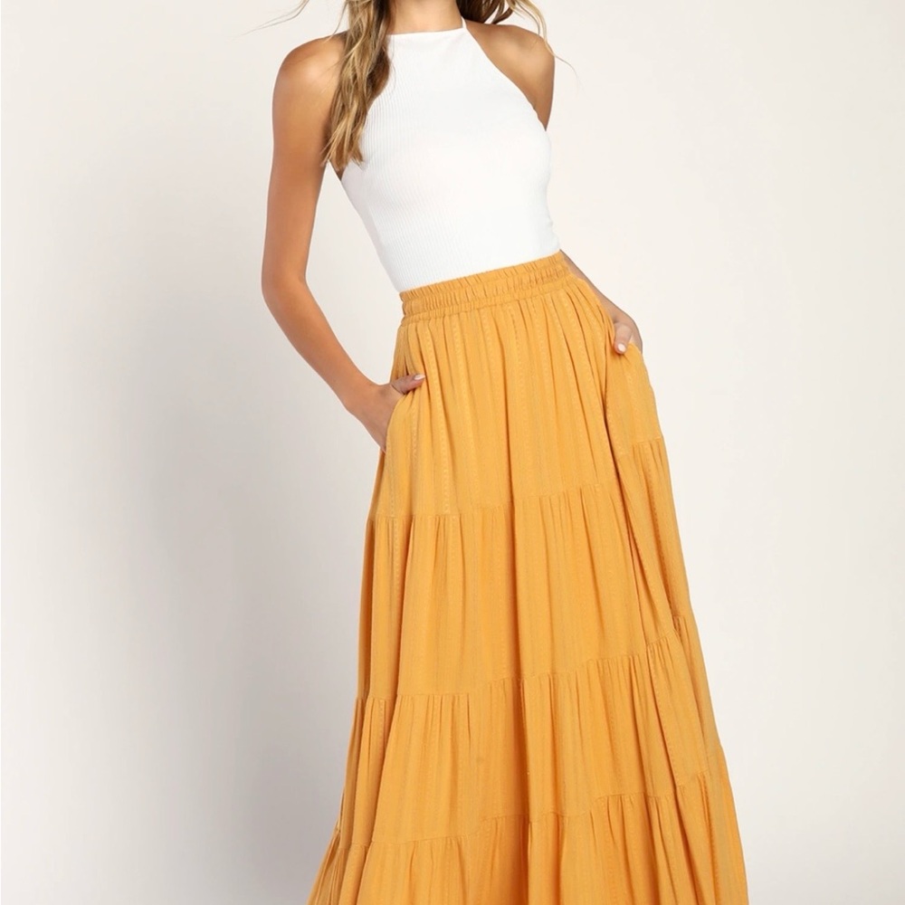 Lulus Mustard Yellow Maxi Skirt